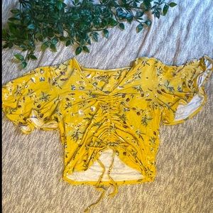 Yellow Floral Crop Top w/ Front Tie Bongo